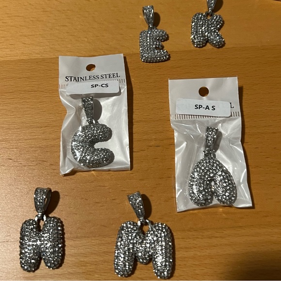 Jewelry - Rhodium plated/stainless steel rhinestone bubble initials